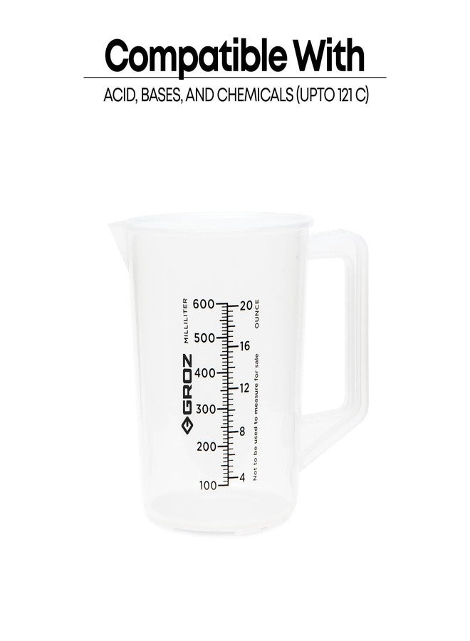 GROZ Heavy Duty Measuring Jug Set of 3 (1L, 600ml, 100ml) Food Grade/Microwave Safe| Ideal for Home, Industrial & Automotive Use| Millilitre & Ounces Marking | JUG/1-600-100 - Image 2